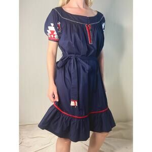 TORY BURCH Navy Embroidered Off the Shoulder Sun Dress US 0